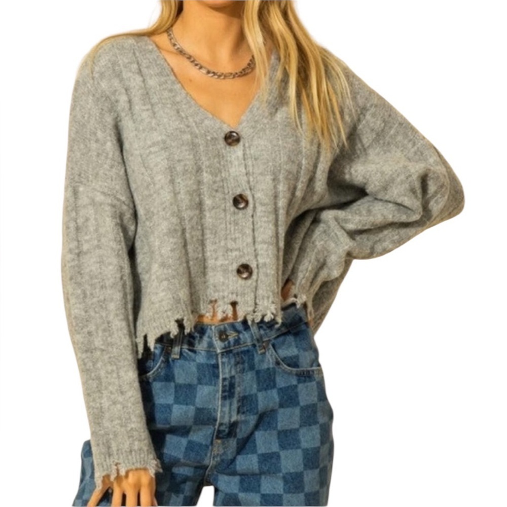 CJLA Womens Gray Joan Cardigan‎ Sweater Raw Hem Super Soft Medium